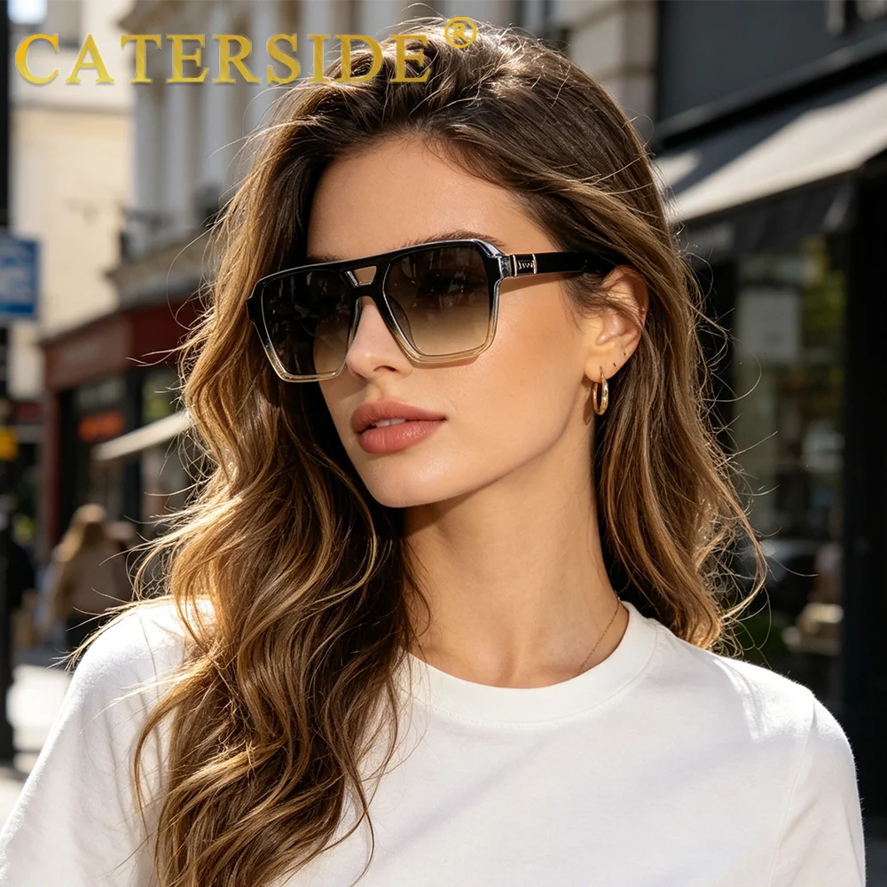 CATERSIDE Fashion Punk Sunglasses Men Square Frame Flat Top Double Bridge High Quality Sun Glasses Women Party Festival Gifts