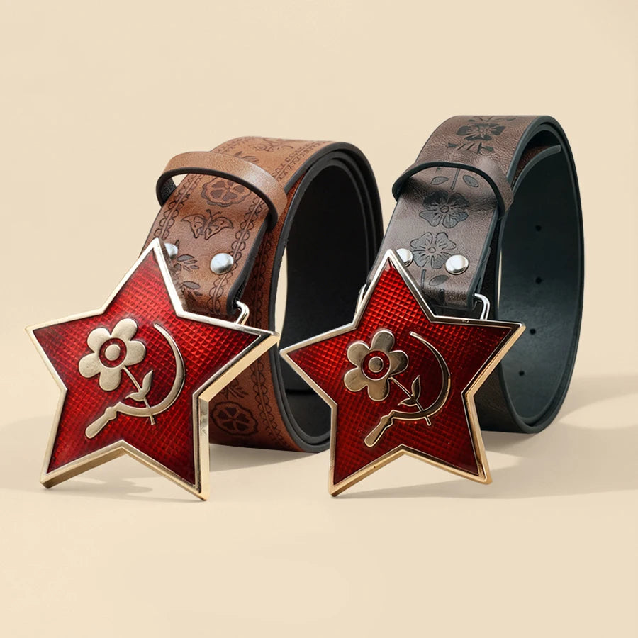 Western Cowboy Style Vintage Casual Belt - Horse Carved Buckle & Bohemian Print, Perfect for Daily Commute & Dating Outfits