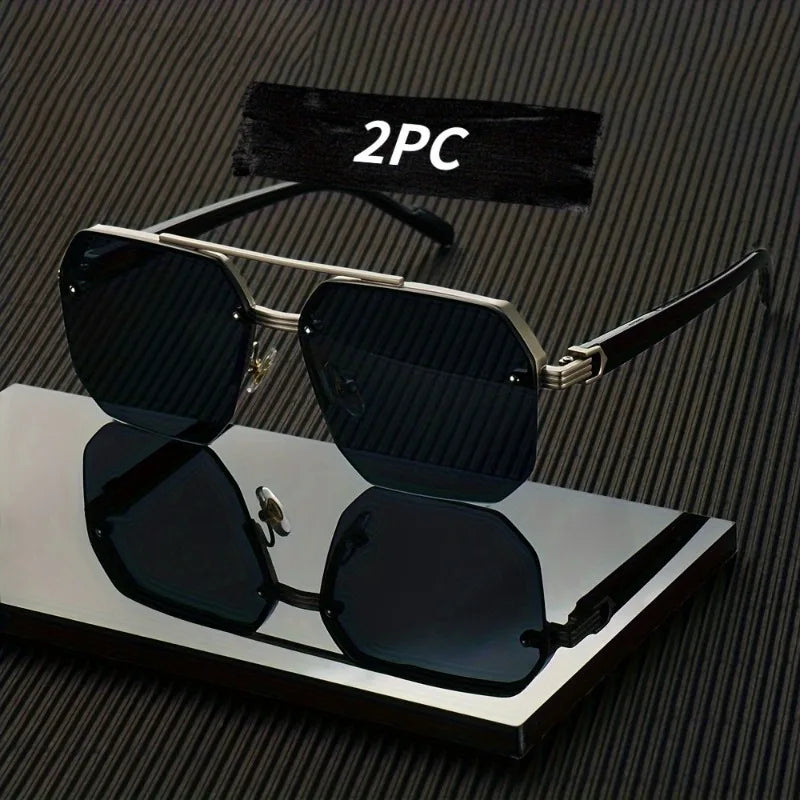 2 Piece Set of Classic Retro Style Neutral Frameless Fashionable Glasses with A Stylish Metal Frame Suitable for Daily Wear
