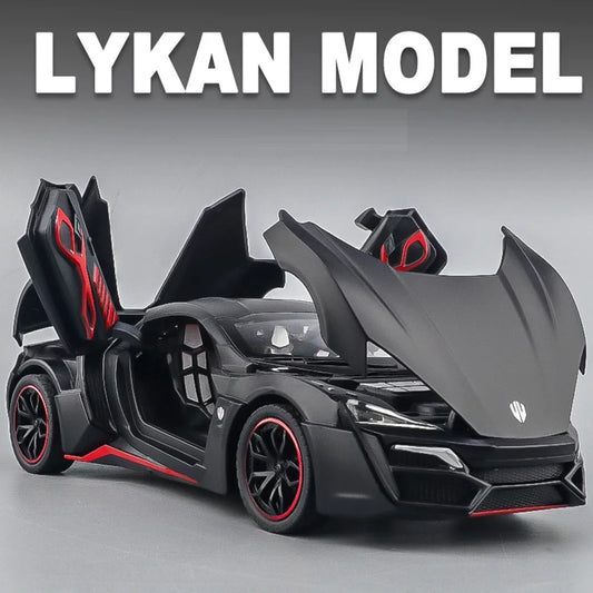 1:24 LYKAN SUPERCAR SRT Hellcat Model Toys Car Diecast Alloy Vehicle Doors Opened Sound Light Pull Back Rubber Tire Toy Gift Kid