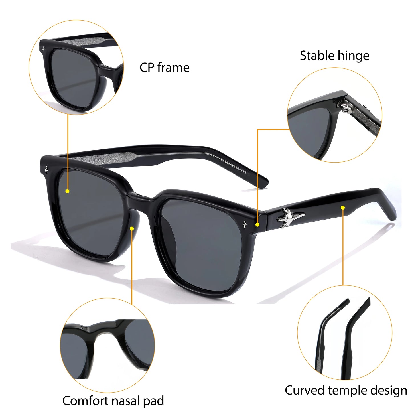 CATERSIDE Fashion Square Sunglasses Man Large Frame Sun Glasses Party Travel Beach Eyewear Ideal Choice for Gifts UV400