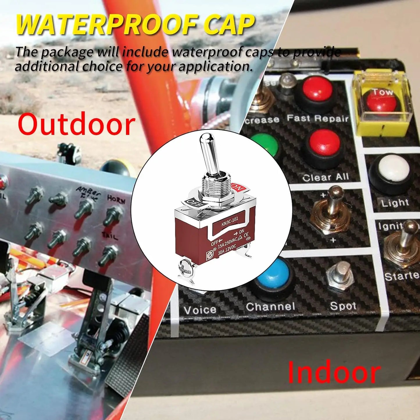 2/4Pcs Marine Waterproof Toggle Switch 12V DC 30A Heavy Duty 250V AC 15A SPST 2 Pin ON Off Switch with Weatherproof Boot Cover