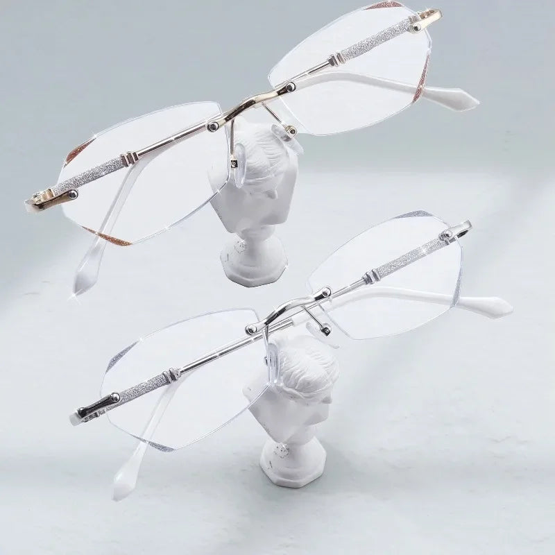 2 Pairs of Frameless Edge Cut Fashionable Women's Casual Business Flat Bottom Glasses Suitable for Daily Use Reading