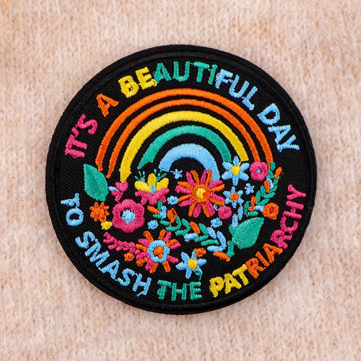 IT'S A BEAUTIFUL DAY Patches On Clothes Feminism Iron on Embroidered Patches For Clothing DIY Stripes Applique Accessory