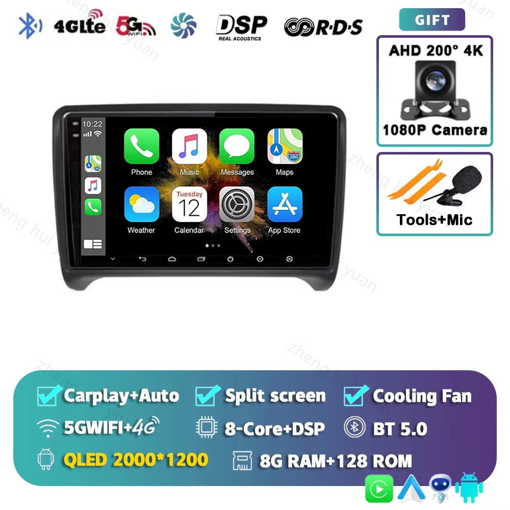 Android 15 WIFI+4G Carplay Car Radio GPS For Audi TT MK2 8J 2006 2007 2008 2009 2010 2011 2012 Car Stereo Multimedia Player DSP