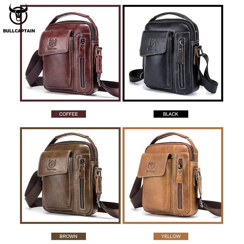 BULLCAPTAIN Casual Fashion Men's Messenger Bag's Business Portable Handbag Man Leather Shoulder Bag Mobile 6.5'' Phone Bags