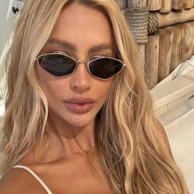 JNPCXI Polygon Women Fashion Sunglasses Shades UV400 Retro Rivets Metal Men Trending Sun Glasses