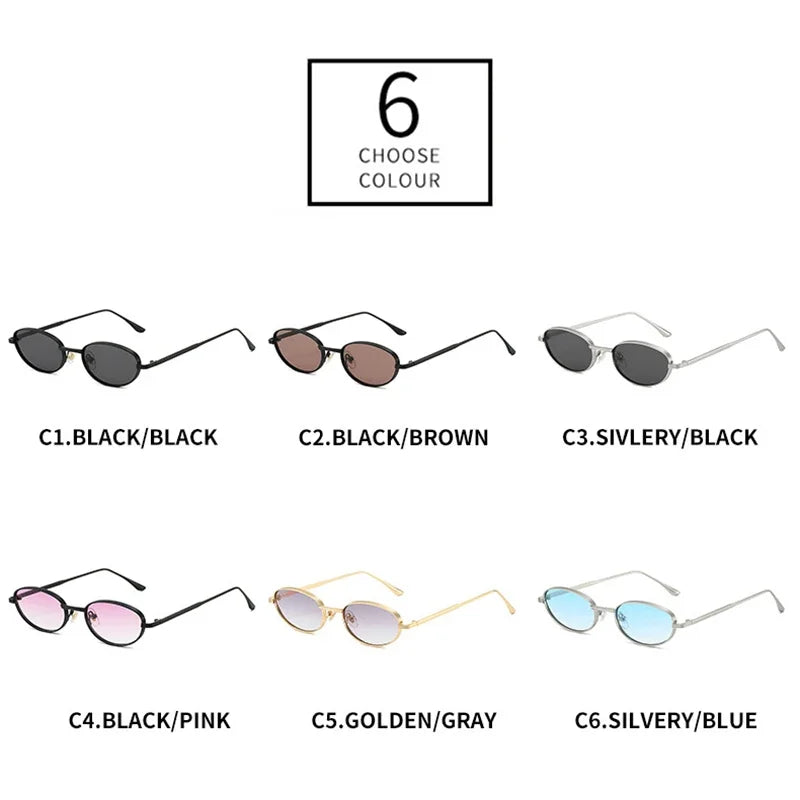 JNPCXI New Vintage Oval Metal Women Sunglasses Shades UV400 Fashion Gradient Blue Shades UV400 Men Punk Sun Glasses