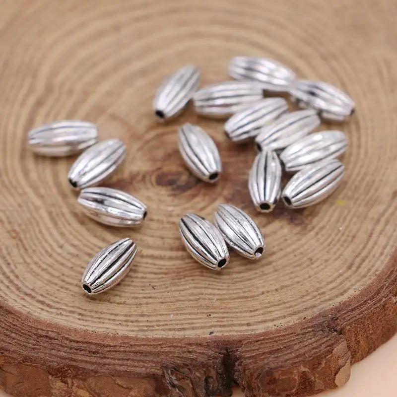 20Pcs Silver Plated Oval Loose Spacer Beads for Jewelry Making Bracelet DIY Handmade Accessories Necklace
