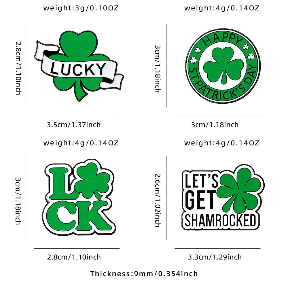 4pcs Set Cute Cartoon Four Leaf Clover Enamel Brooches St. Patrick's Day Green Elf Theme Jewelry Badges Ideal Gift for Friends