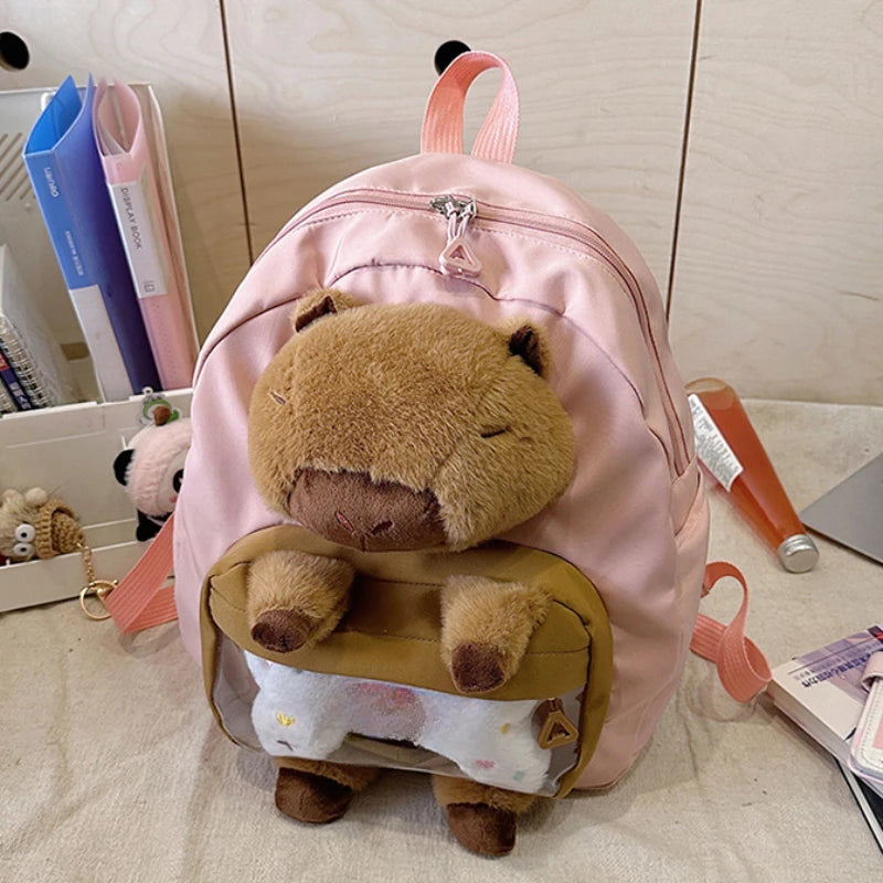 Kawai Capybara Backpack Female Large-capacity Cartoon Funny Backpack Soft Girl Cartoon Animation Student Backpack Light Love Bag