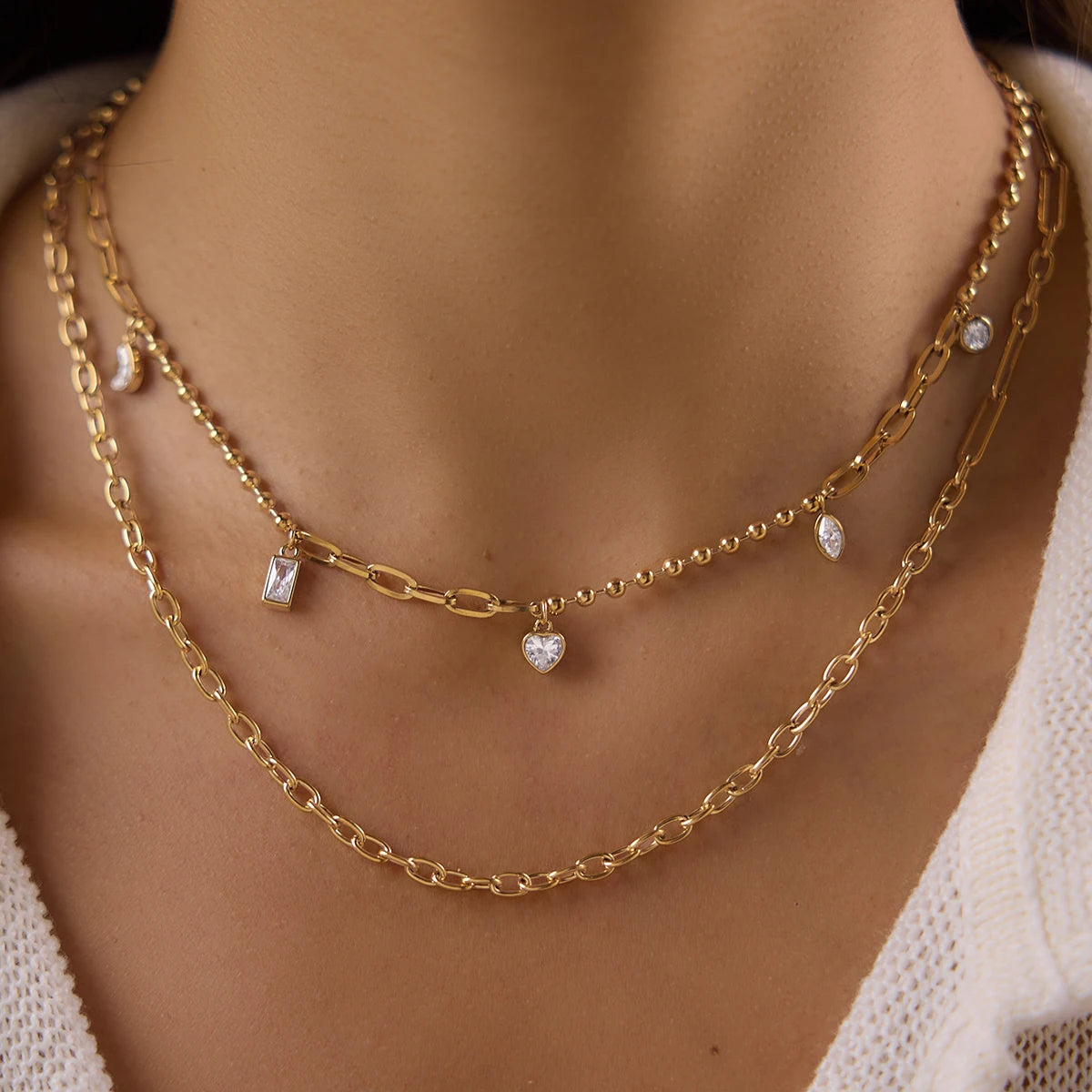 Uworld Classic Geometric Zircon Pendant Necklace For Women Minimalist 18K Gold Plated Stainless Steel Necklace Fashion Jewelry