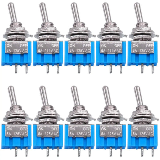 10pcs DPDT Mini Toggle Switch 2pin 2 Position ON/Off Miniature Toggle Switch 6A 125V Toggle Switch