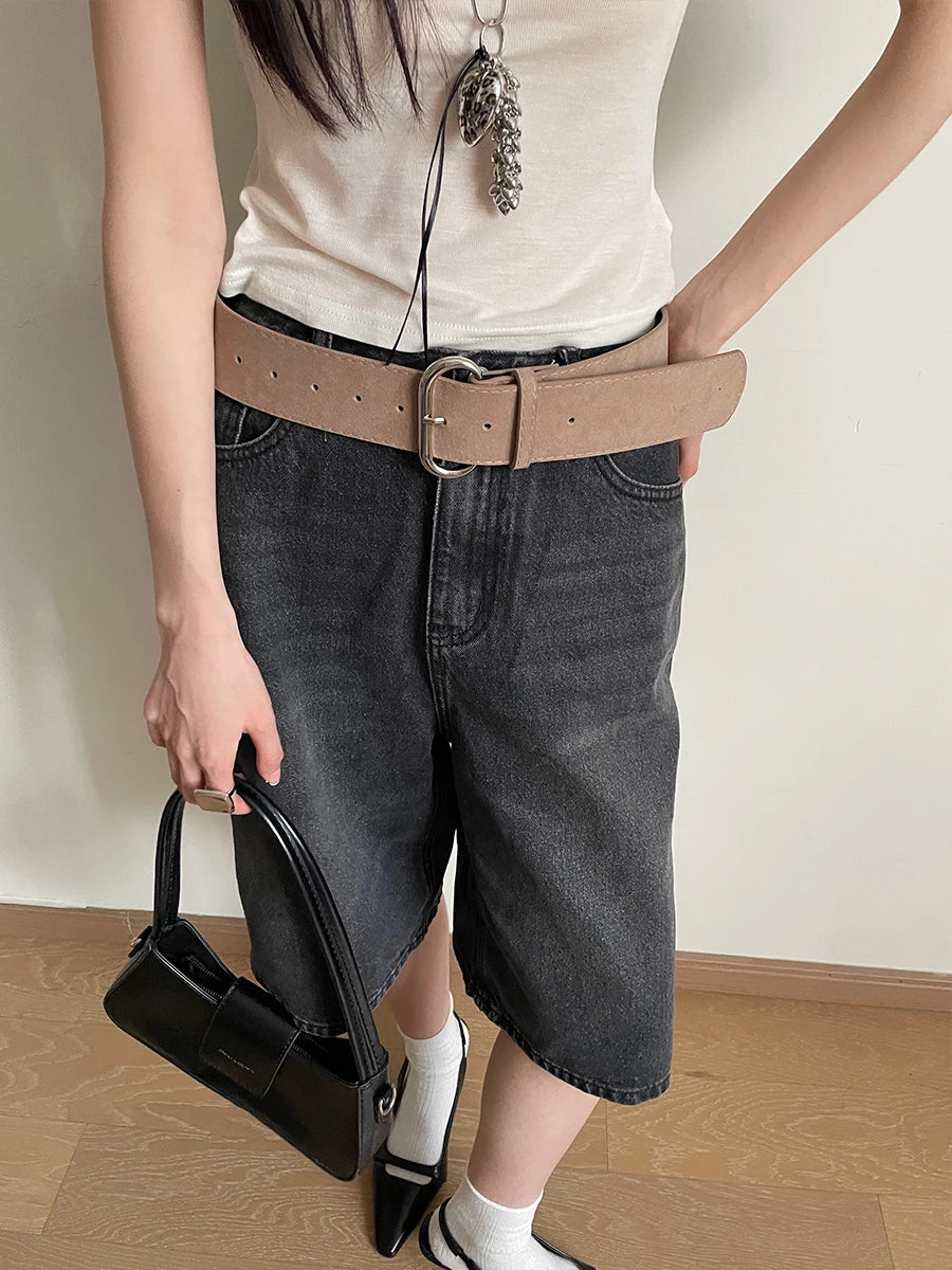 Retro Fashion Eye-Catching Suede Wide Belt With Metal Buckle Waist Belt Ins Versatile Decoration Belt