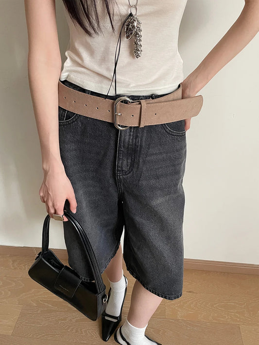Retro Fashion Eye-Catching Suede Wide Belt With Metal Buckle Waist Belt Ins Versatile Decoration Belt