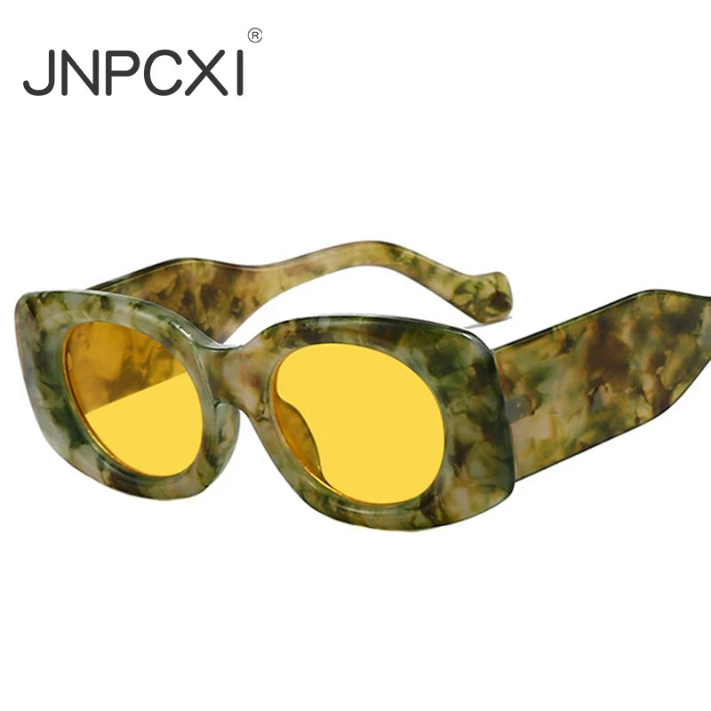 JNPCXI Ins Popular Fashion Square Men Sunglasses Vintage Rectangle Punk Yellow Blue Shades UV400 Women Trending Sun Glasses