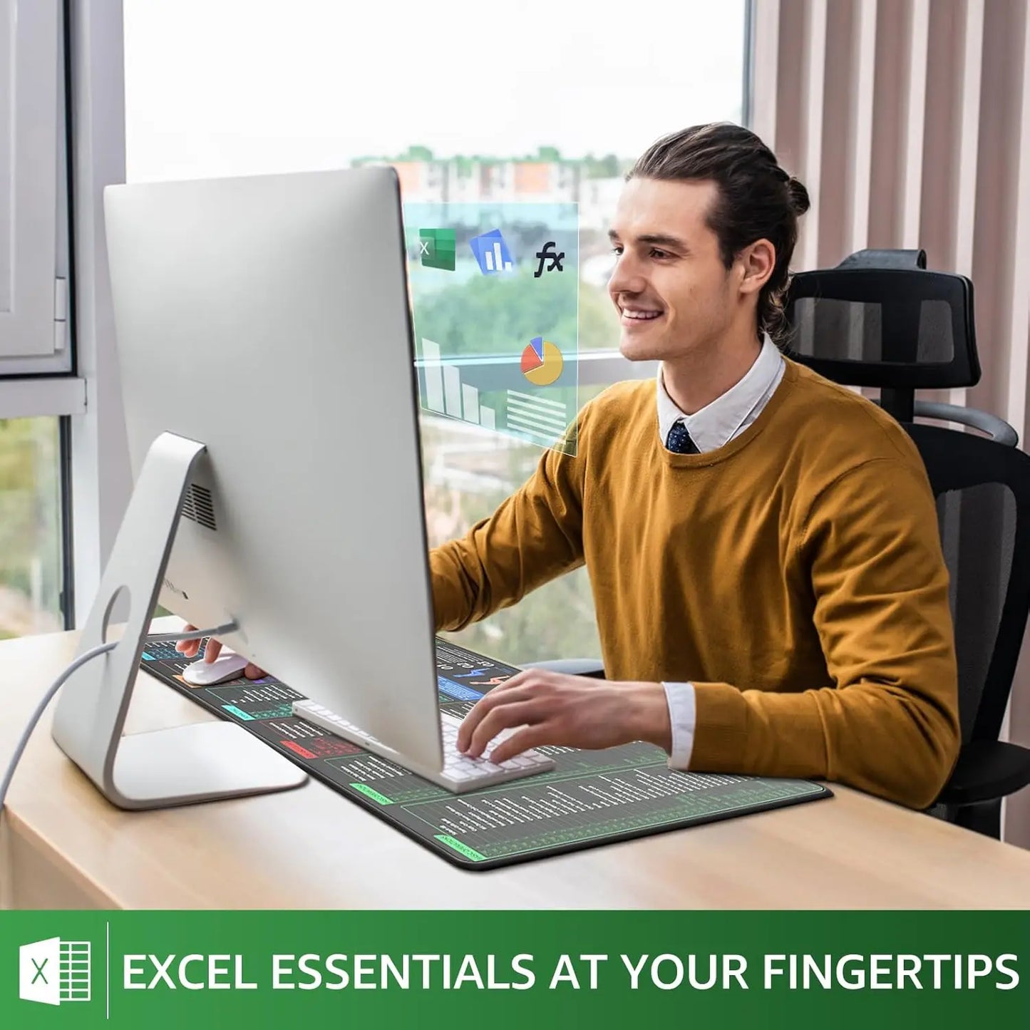 Excel Shortcuts Mousepad, Extended Mouse pad with Stitched Edges, Non-Slip Base,Keyboard Pad for Office & Home, Excel Shortcuts