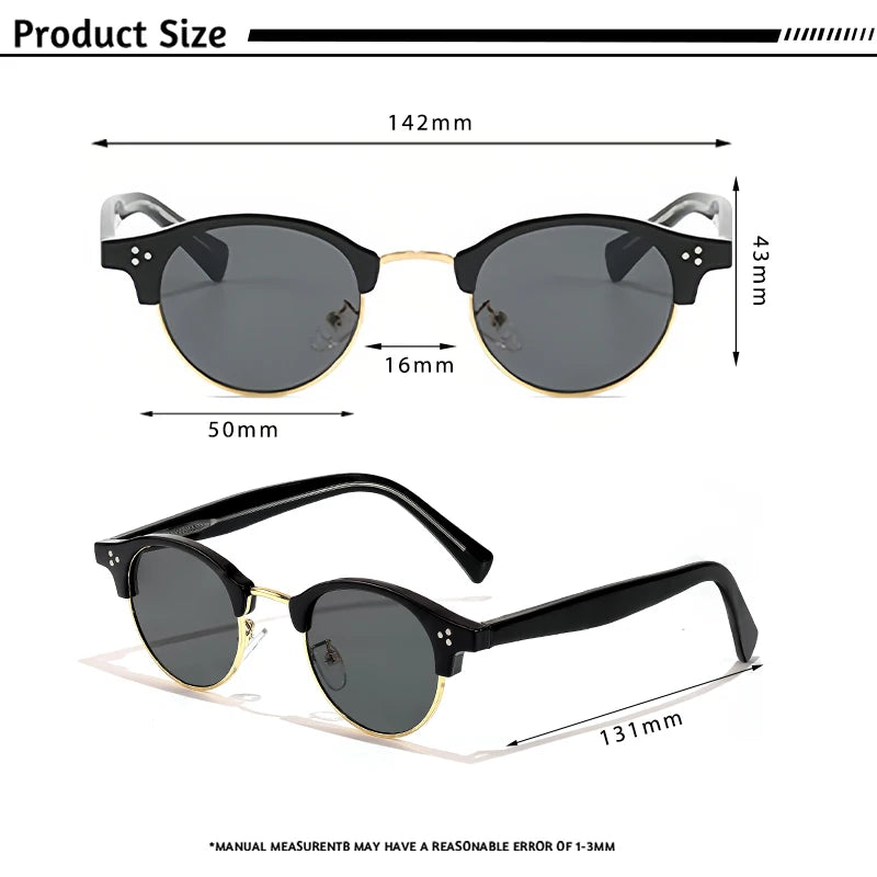 CATERSIDE Retro Punk Sunglasses Men Classic Round Half Frame Fashion Sun Glasses for Women Party Festival Travel Eyewear UV400
