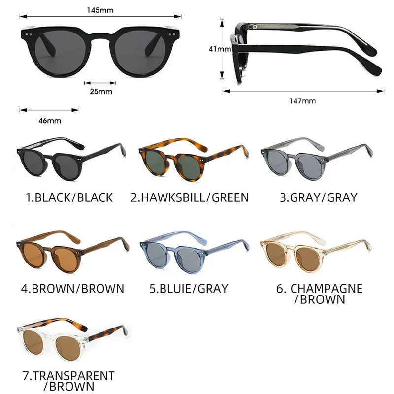 JNPCXI Round Women Luxury TR90 Sunglasses Shades UV400 Retro Rivets Men Sun Glasses