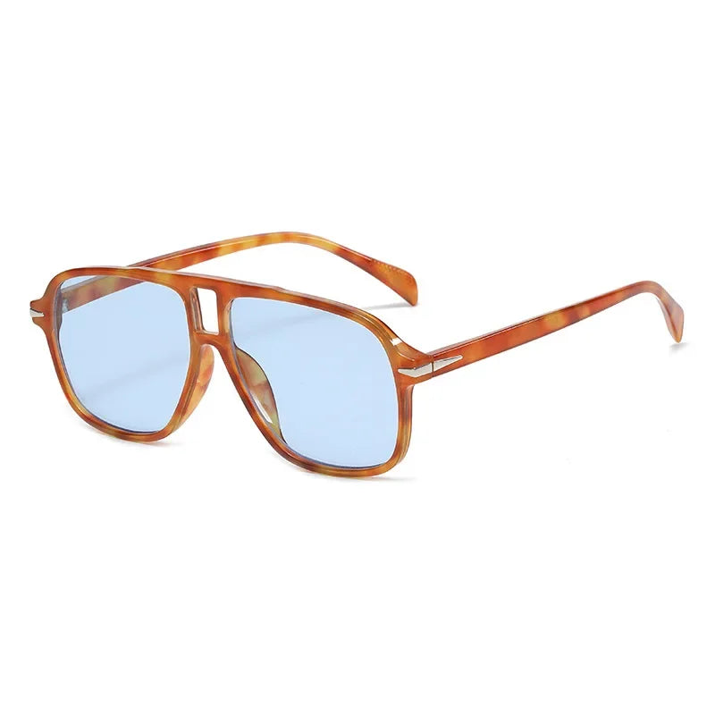 JNPCXI Retro Double Bridges Men Pilot Sunglasses UV400 Rivets Decoration Blue Lens Shades Women Trending Sun Glasses