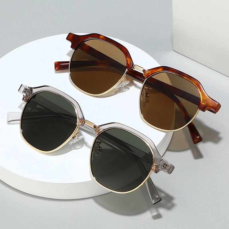 JNPCXI New Ins Popular Fashion Square Semi-Metal Women Sunglasses Shades UV400 Men Trending Clear Lens Frame