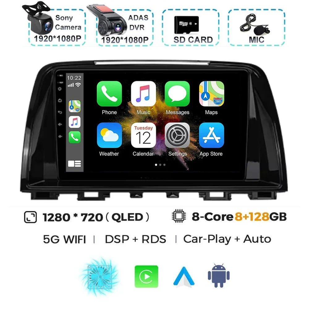 Android 15 For Mazda 6 GJ Atenza Touring Sport GT Carplay Auto Car Radio Multimedia Video Player Navigation GPS No 2Din 2 Din 4G