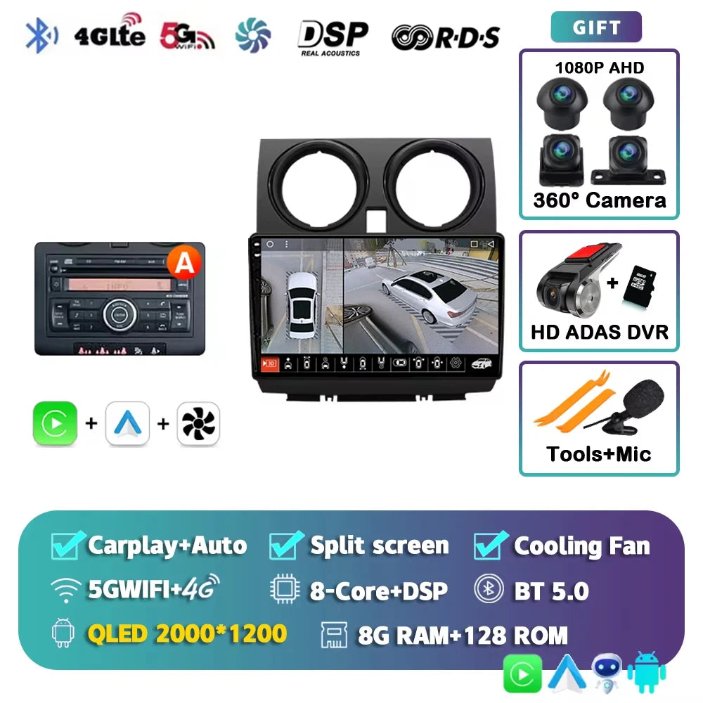 Android 15 Car Radio For Nissan Qashqai J10 2005 2006 2008 2010 2012 2014 2015 Wireless Android Auto Carplay Multimedia Player 2