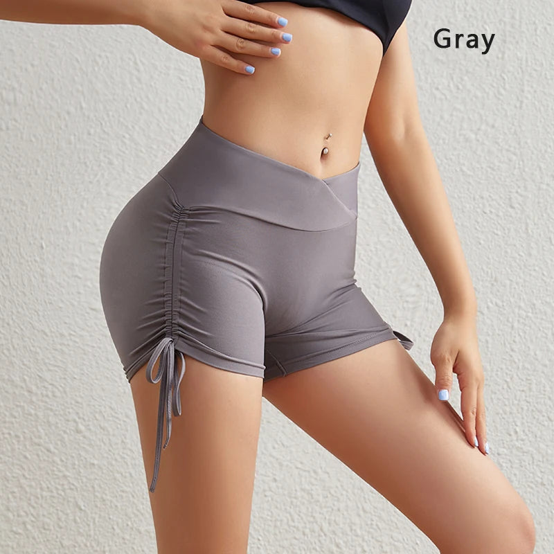 DIAS FIT JOY Women's Tight-Fitting Nylon Yoga Shorts Breathable Drawstring Sport Leggings Push-Up Short Tights for Yoga Pants