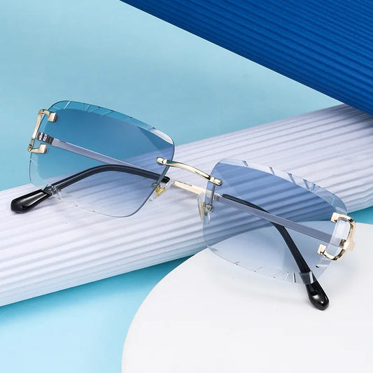 Caterside Rimless Gradient Square Sunglasses Man Diamond Cupronickel Frame Sun Glasses Punk Women Small Frameless Eyewear UV400