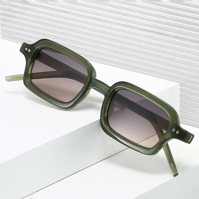 JNPCXI New Retro Small Rectangle Jelly Color Sunglasses Women Shades UV400 Fashion Rivets Men Punk Gradient Sun Glasses