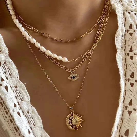 Fashion Turkish Evil Eyes Multilayer Necklaces For Women Bohemian Vintage Devil Pendant Necklaces Choker Beads Party Jewelry New