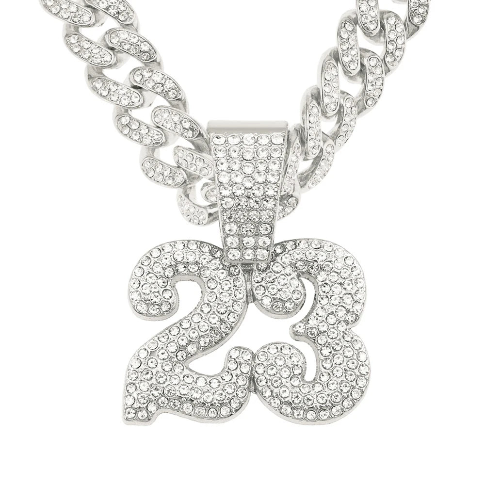 Fashion Men Hip Hop Number 23 Pendant Necklace With 13mm Crystal Miami Cuban Chain HipHop Iced Out Bling Necklaces Charm Jewelry