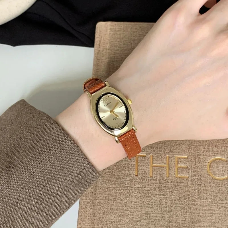 Hot Sale Luxury Women Small Oval Dial Watch Leather Strap Fashion Ladies Quartz Wristwatches Dropshipping Reloj Mujer Gifts