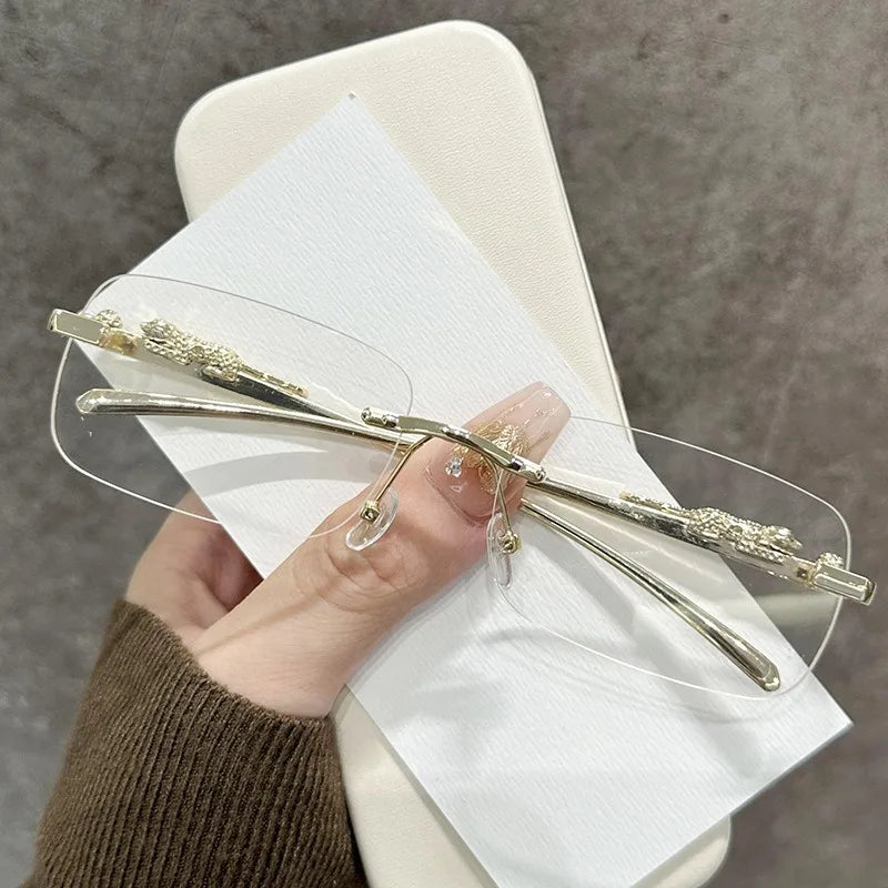 Frameless square fashion glasses, colorful women's and men's retro metal glasses