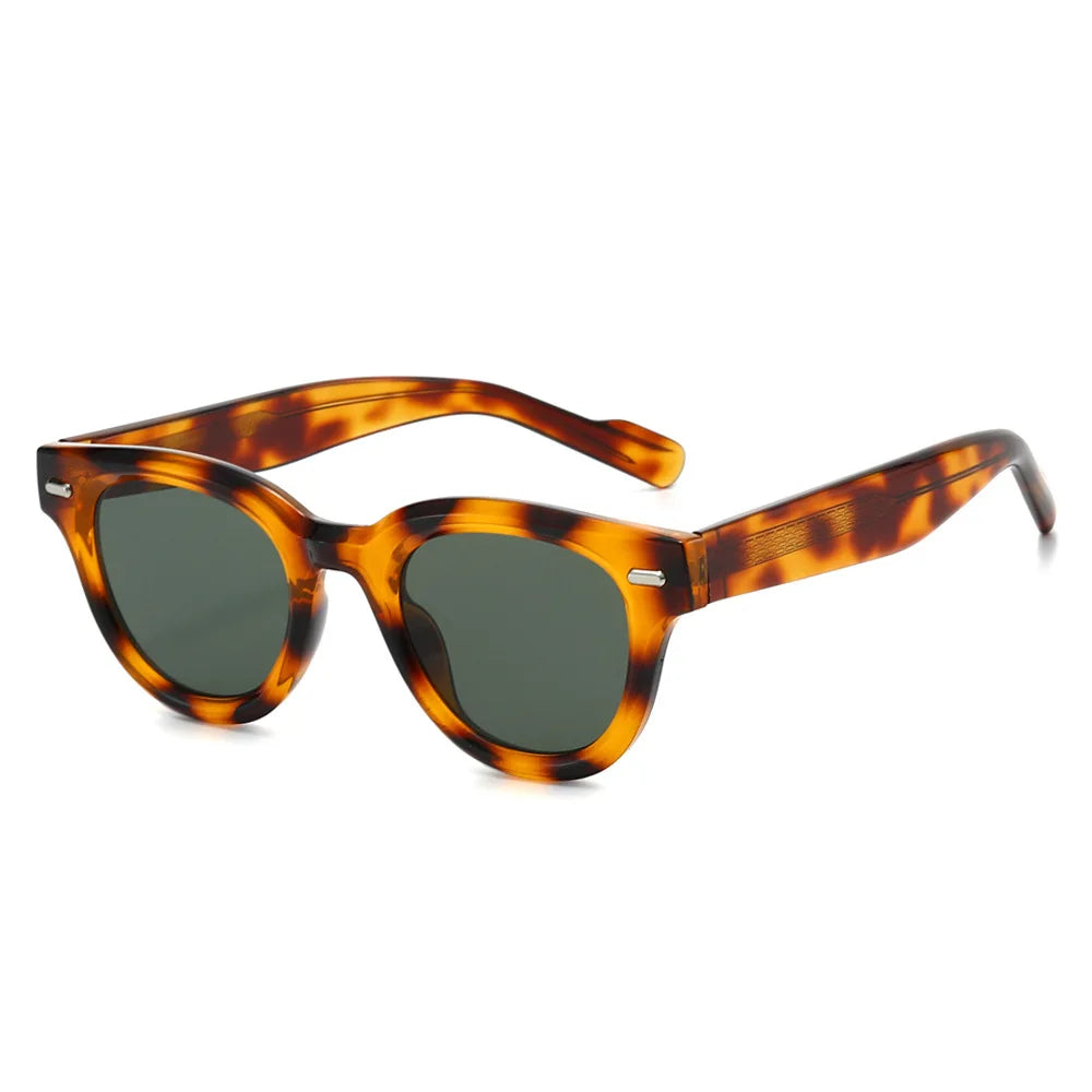 JNPCXI Cat Eye Sunglasses Women Fashion Clear Lens Frame Men Retro Rivet Punk Round Green Leopard Shades UV400 Sun Glasses