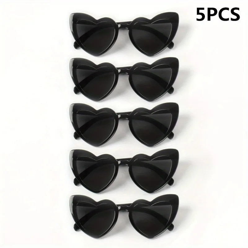 5pcs Women's Heart-Shaped Cat-Eye Fashion Glasses - Black Retro Plastic Frame Decorative Glasses for Party Wedding