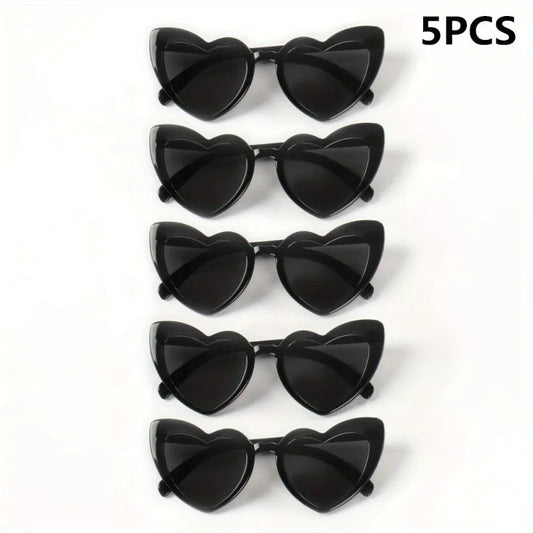 5pcs Women's Heart-Shaped Cat-Eye Fashion Glasses - Black Retro Plastic Frame Decorative Glasses for Party Wedding