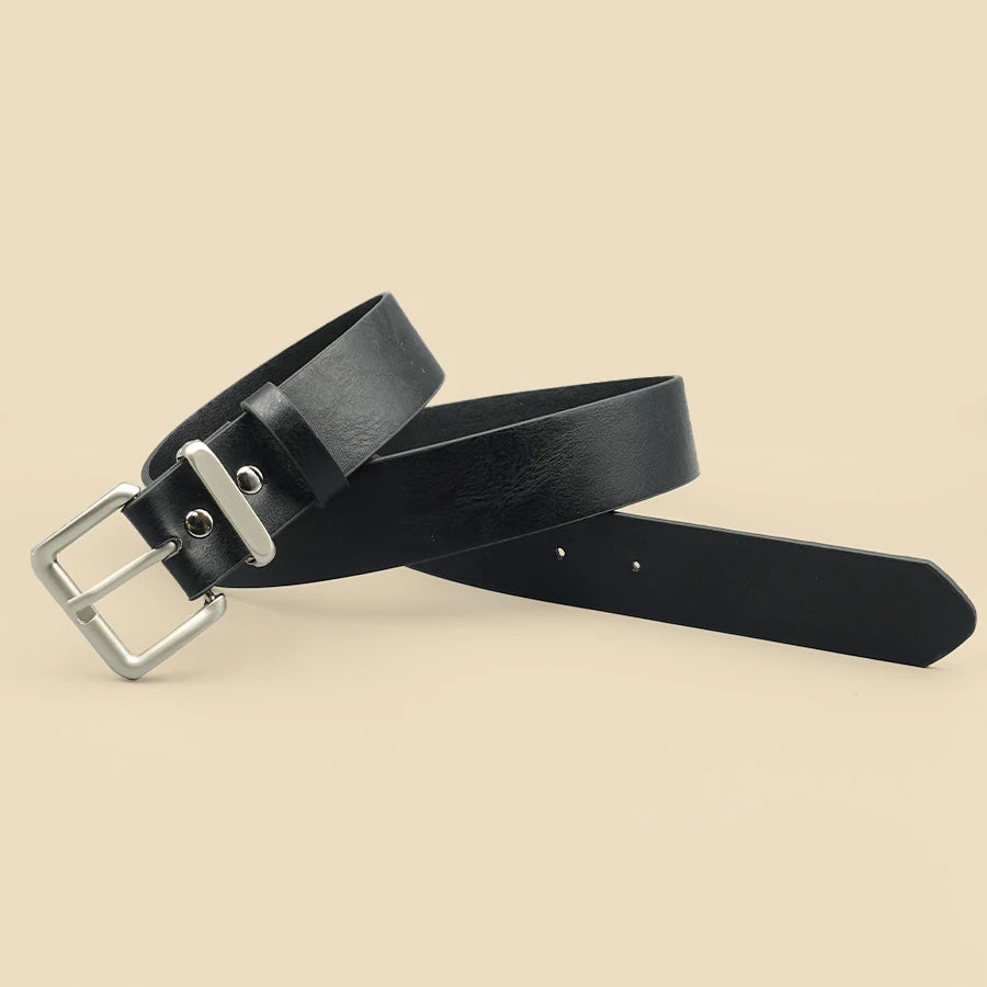 Black Casual Street Belt - Minimalist & Versatile, Ideal for Daily Commute & Holiday Wear