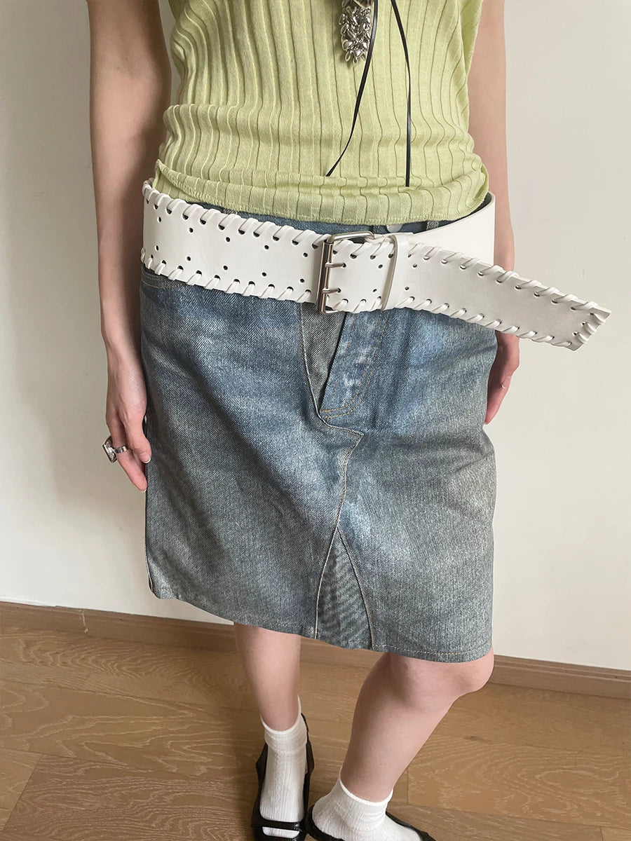 2025 Spring/Summer New Wide-Edged Woven Handmade Punk Denim Skirt With A Stylish Belt For A Versatile