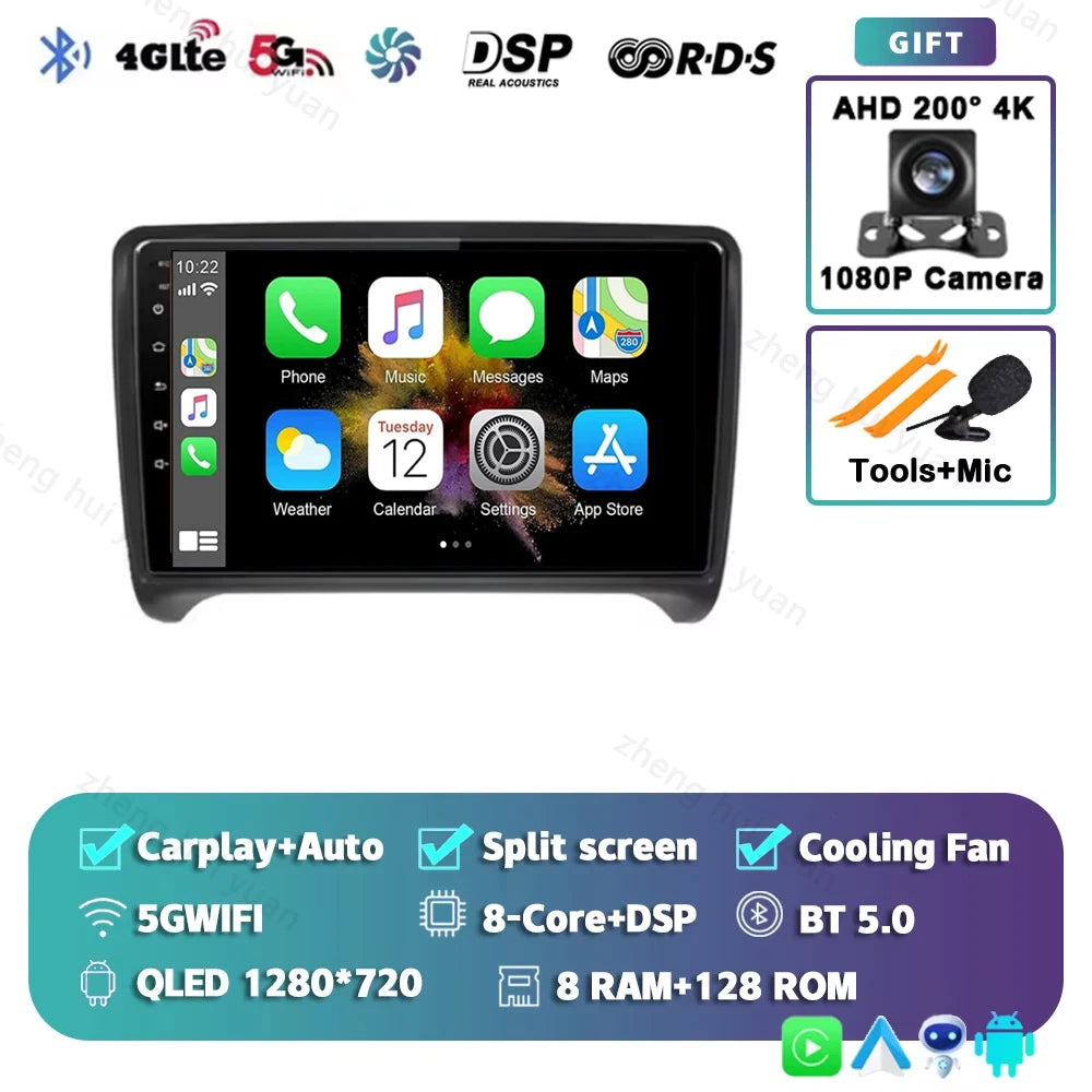 Android 15 WIFI+4G Carplay Car Radio GPS For Audi TT MK2 8J 2006 2007 2008 2009 2010 2011 2012 Car Stereo Multimedia Player DSP