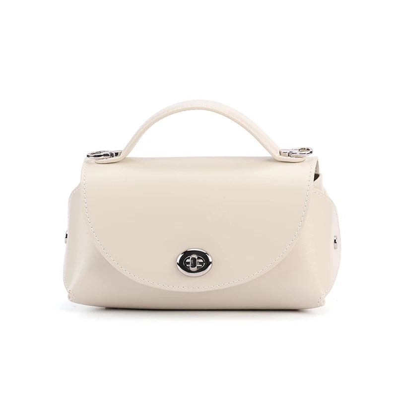 Genuine Cowhide Leather Mini Flap Crossbody Bag for Women Luxury Designer Smooth Leather Top Handle Bag with Twist Lock Closure