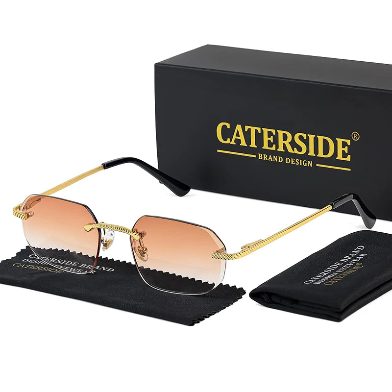 CATERSIDE New Retro Rimless Sunglasses Men's Polygon Luxury Brand Designer Sun Glasses Women Party Festival Eyewear Gift Case