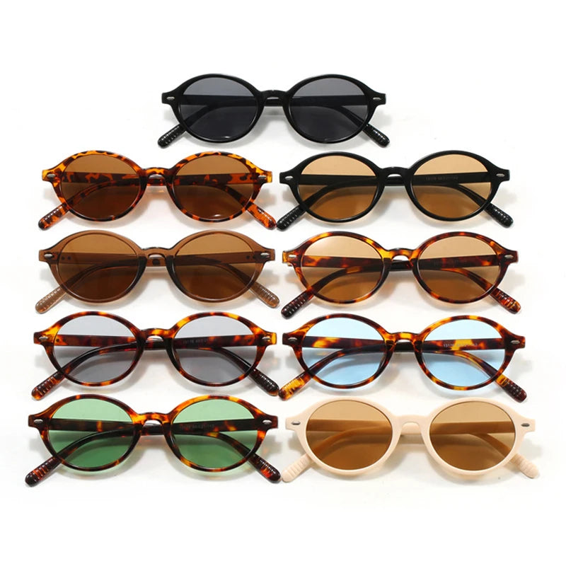 JNPCXI New Retro Small Oval Women Sunglasses Fashion Leopard Candy Color Shades UV400 Men Trending Rivets Punk Sun Glasses