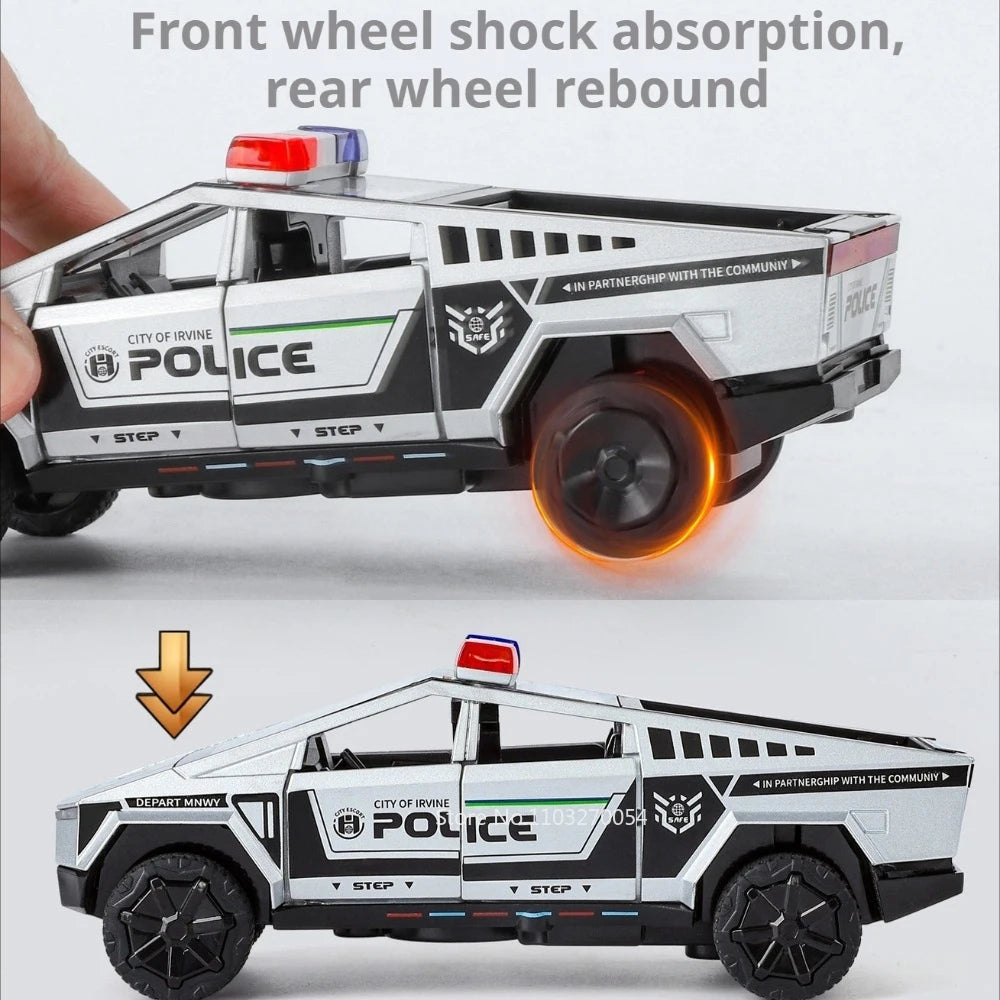 1: 32 Pickup Truck Alloy Diecast Police Car Model Toys Doors Opened Sound Light Pull Back Miniature Vehices Decorative Ornaments
