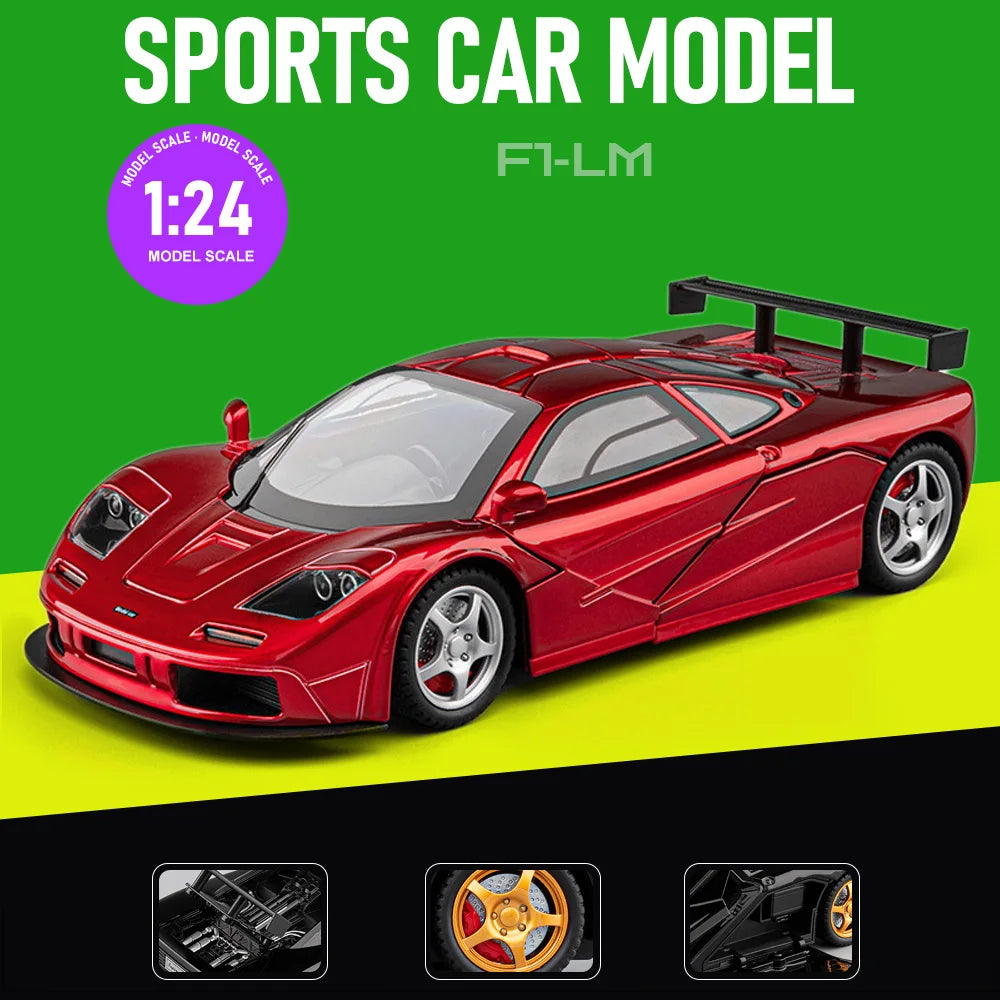 1:24 F1-LM LP500S Alloy Sporscar Model Diecast Toy Doors Opened Sound Light Pull Back Front-wheel Steering Car Children Day Gift