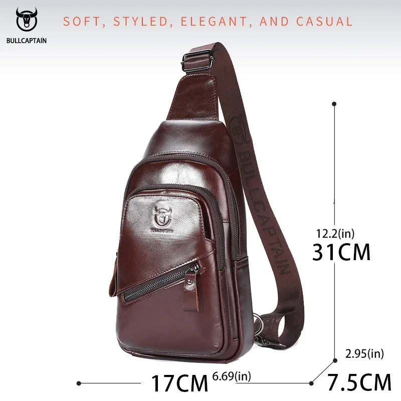 BULLCAPTAIN 2022 The Latest Men's Leather Chest Bag Large Capacity Casual Men's Messenger Bag Classic Leather Chest Bag XB 127