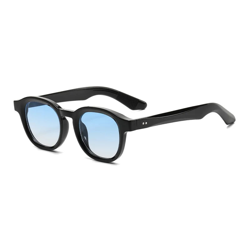 JNPCXI Retro Rivets Polarized Men Round Sunglasses Fashion Black Blue Trending Shades UV400 Women Clear Frame