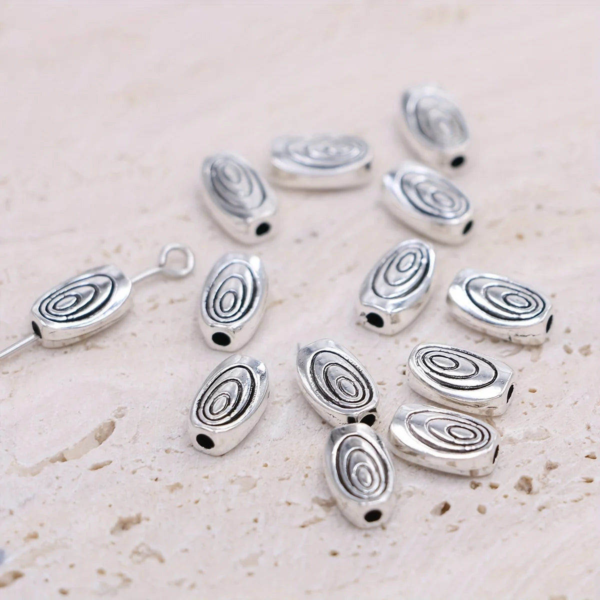 20Pcs Antique Silver Plated Oval Swirl Spacer Beads for Jewelry Making Bracelet Necklace DIY Accessories