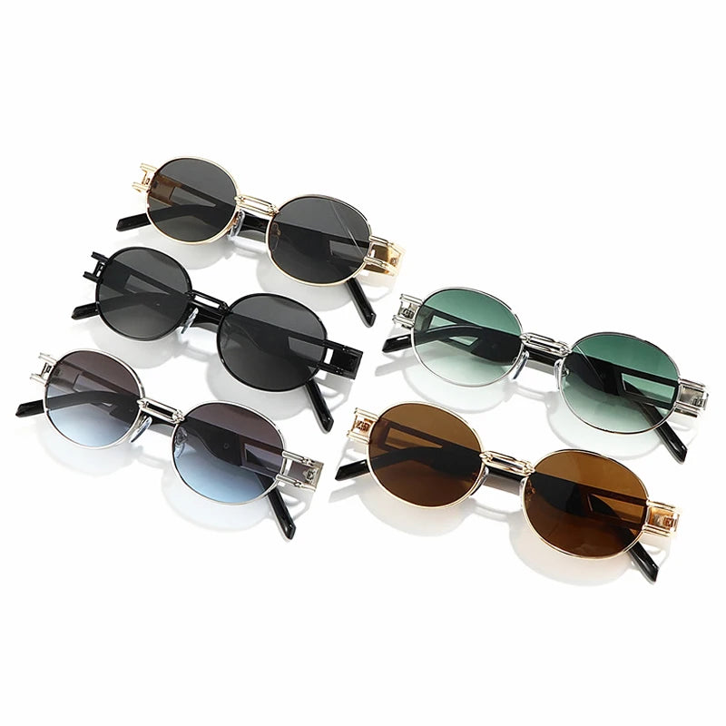 JNPCXI New Metal Steampunk Brand Sunglasses Women Luxury Metal Round Punk Fashion Men Sun Glasses Trend Designer Eyewear UV400