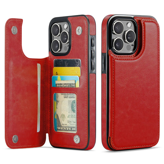 Red Wallet Card Holder Case iPhone 16 15 14 13 12 11 Pro Max XS XR Leather Cover